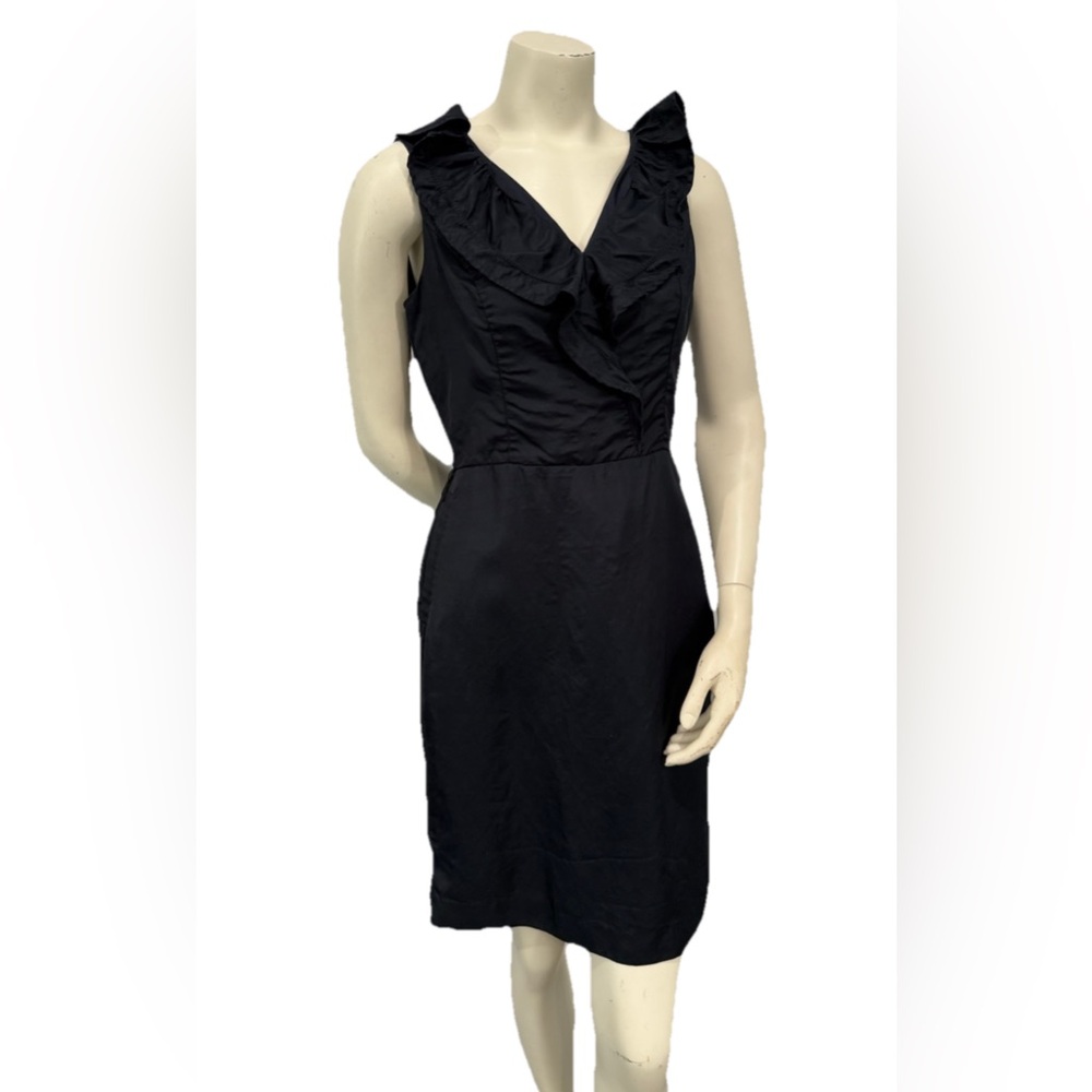 Banana Republic Black Ruffle V-Neck Sheath Dress Women’s Size 6 Pockets Lined